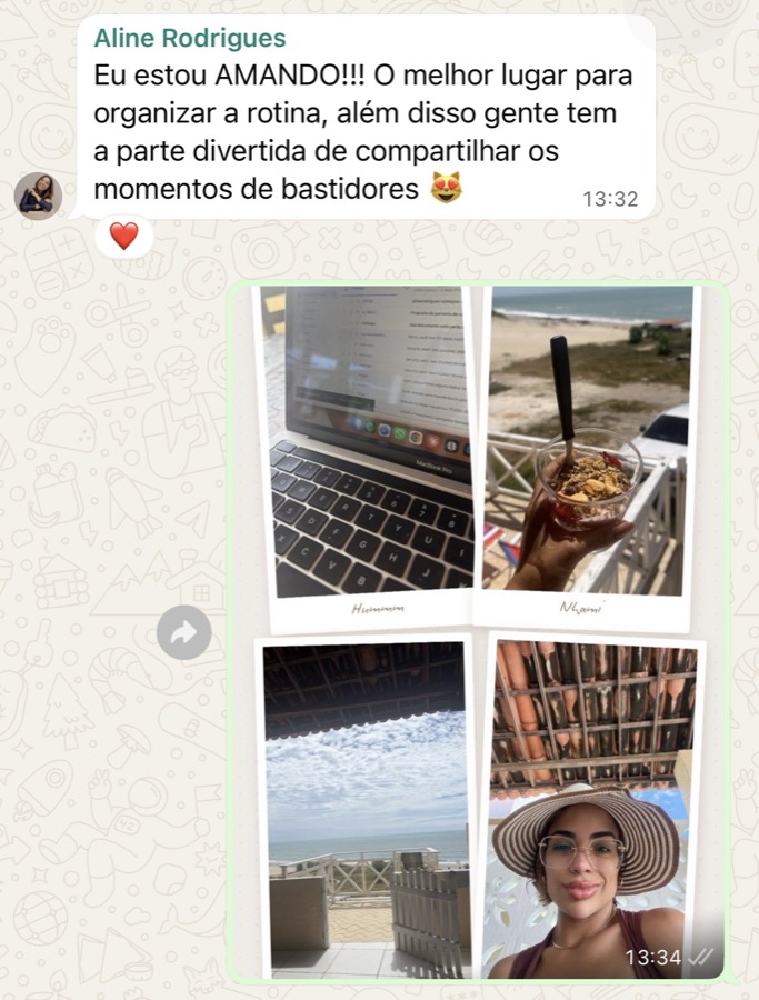 Feedback de Aline Rodrigues no WhatsApp